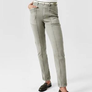 SPANX Stretch Twill Straight Leg Pant Olive Oil Sz Large Petite